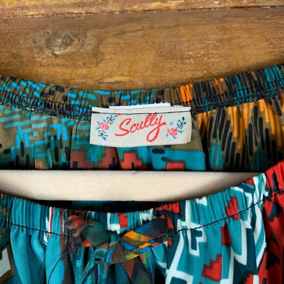 Scully Women's S M Southwestern Print Bell Sleeve Peasant Top Blouse - Picture 3 of 4